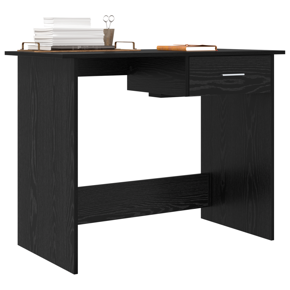 Produktbild för Skrivbord med låda Svart Ek 100 x 50 x 76 cm Konstruerat trä