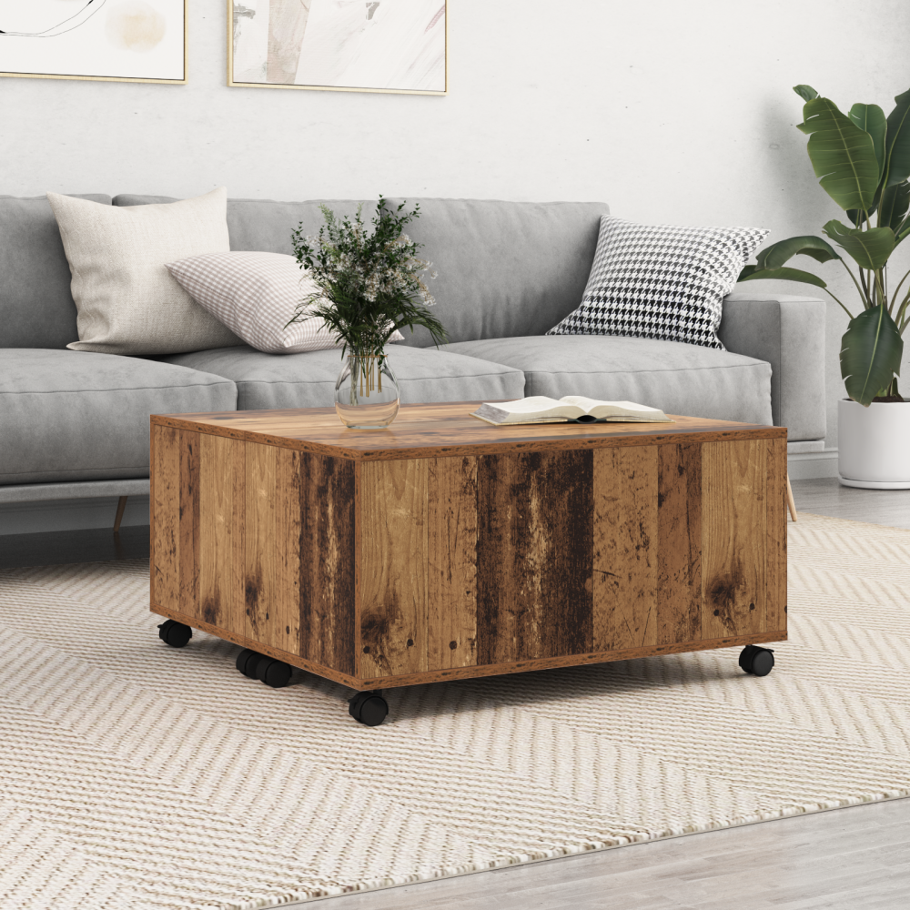 Produktbild för Kaffeebord med låda Gammalt trä 75 x 75 x 38 cm Konstruerat trä
