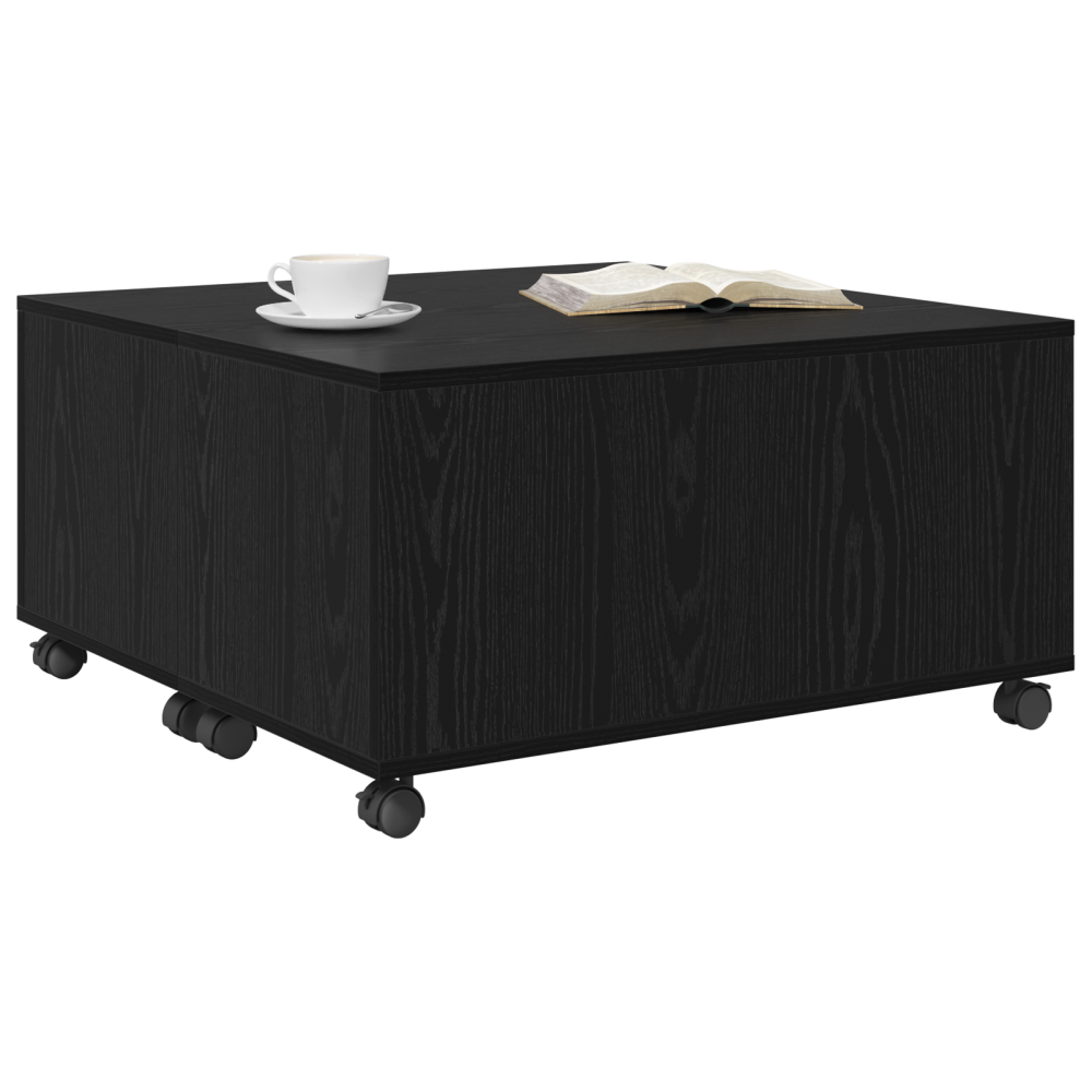 Produktbild för Kaffeebord med låda Svart Ek 75 x 75 x 38 cm Konstruerat trä
