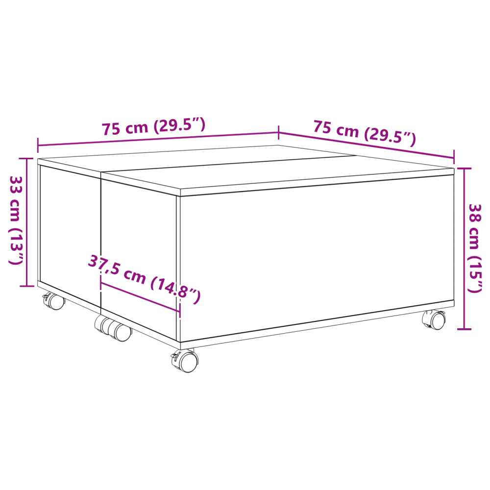Produktbild för Kaffeebord med låda Svart Ek 75 x 75 x 38 cm Konstruerat trä