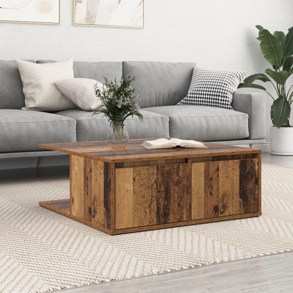 Produktbild för Kaffeebord med låda Gammalt trä 80 x 80 x 31 cm Konstruerat trä