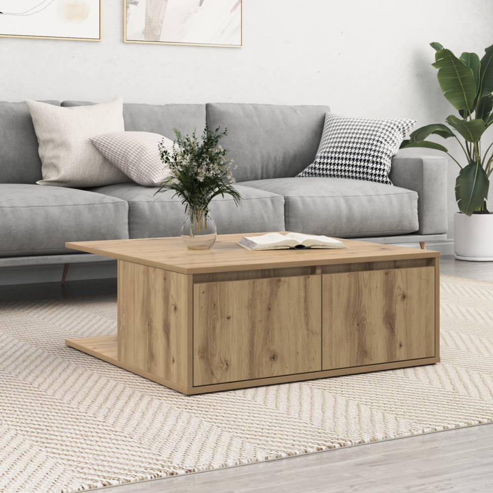 Produktbild för Kaffeebord med låda artisan ek 80 x 80 x 31 cm Konstruerat trä