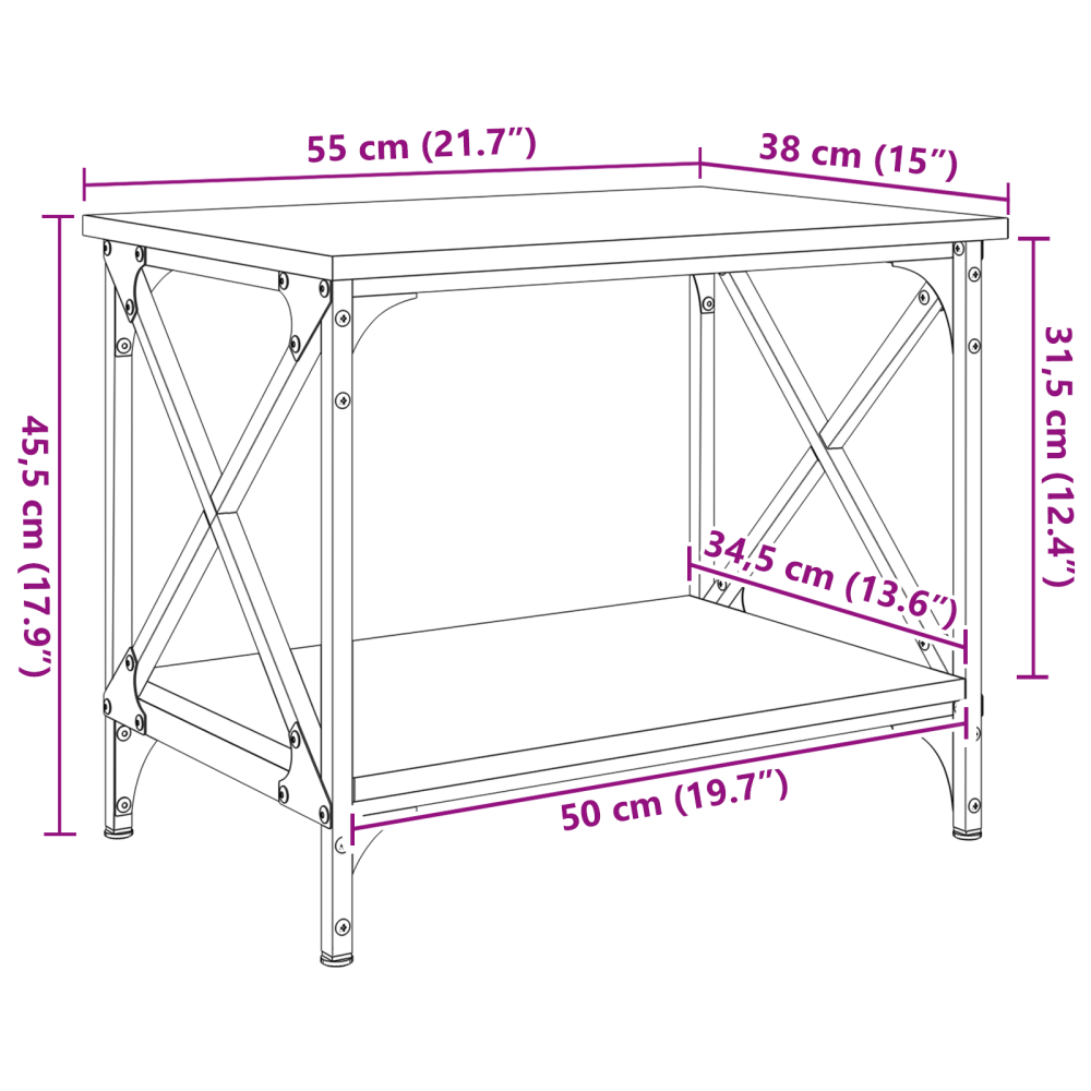 Produktbild för Sidobord Svart Ek 55 x 38 x 45 cm Konstruerat trä