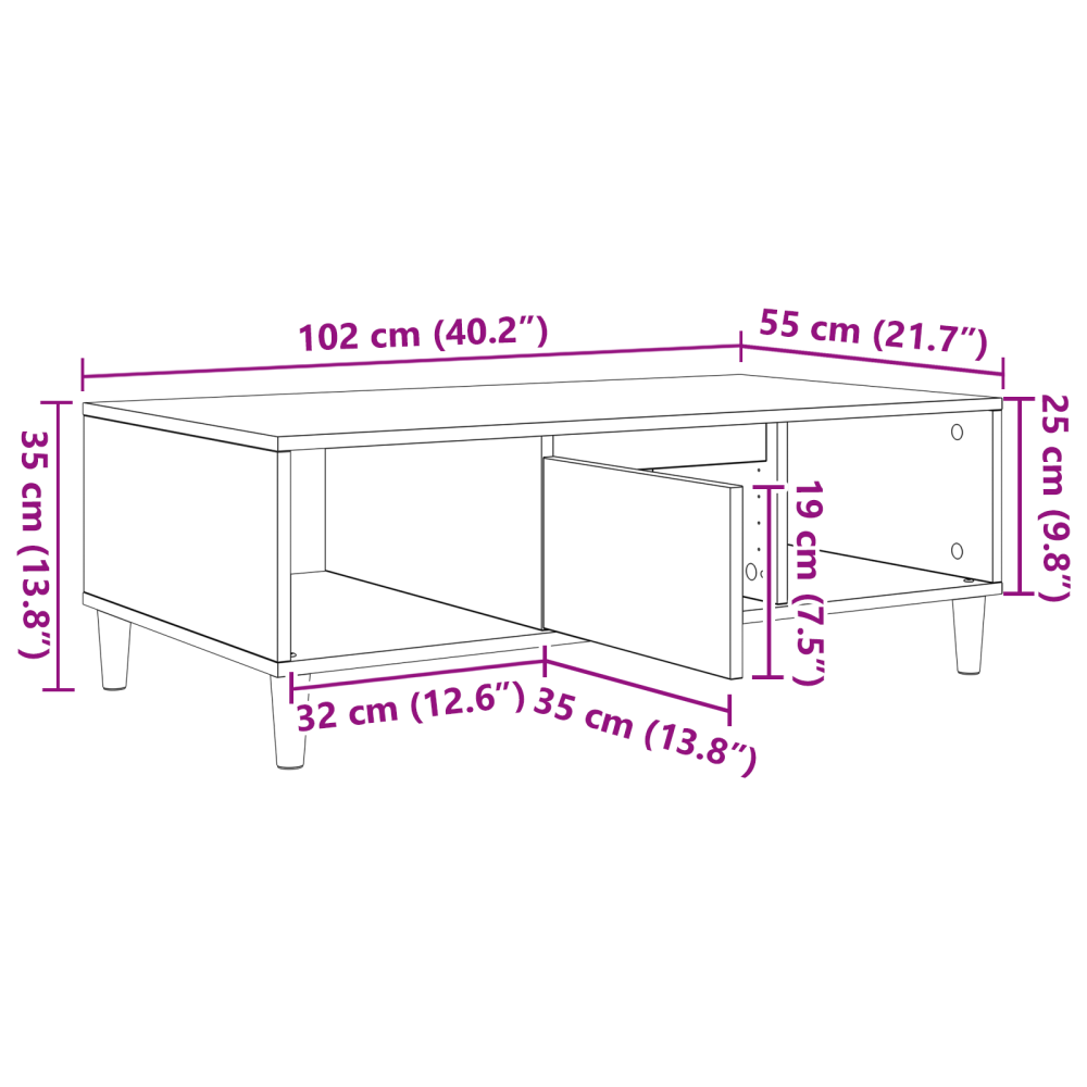 Produktbild för Kaffeebord Vit 102 x 55 x 35 cm Konstruerat trä