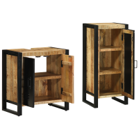 Produktbild för Badrumsmöbelset med låda 2 pcs Brun och svart Massivt mangoträ