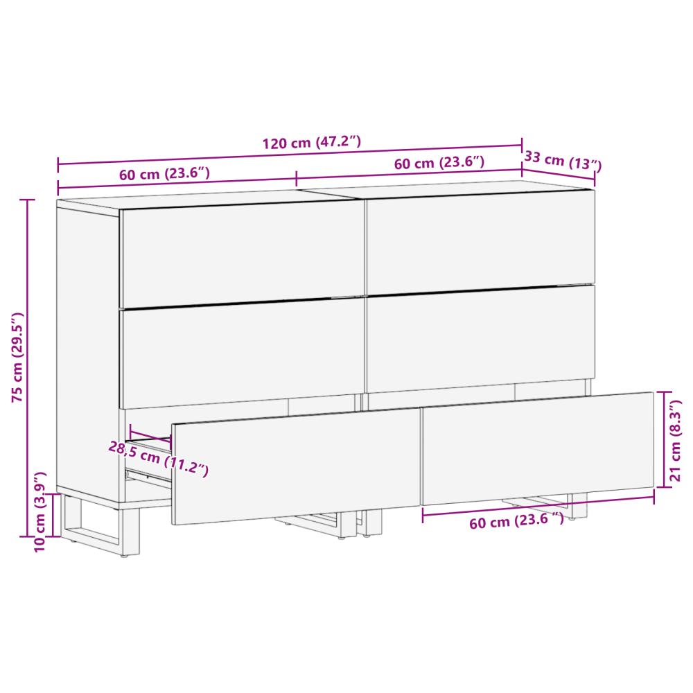 Produktbild för Skänksats 2 pcs Vit 120 x 33,5 x 75 cm Massivt mangoträ