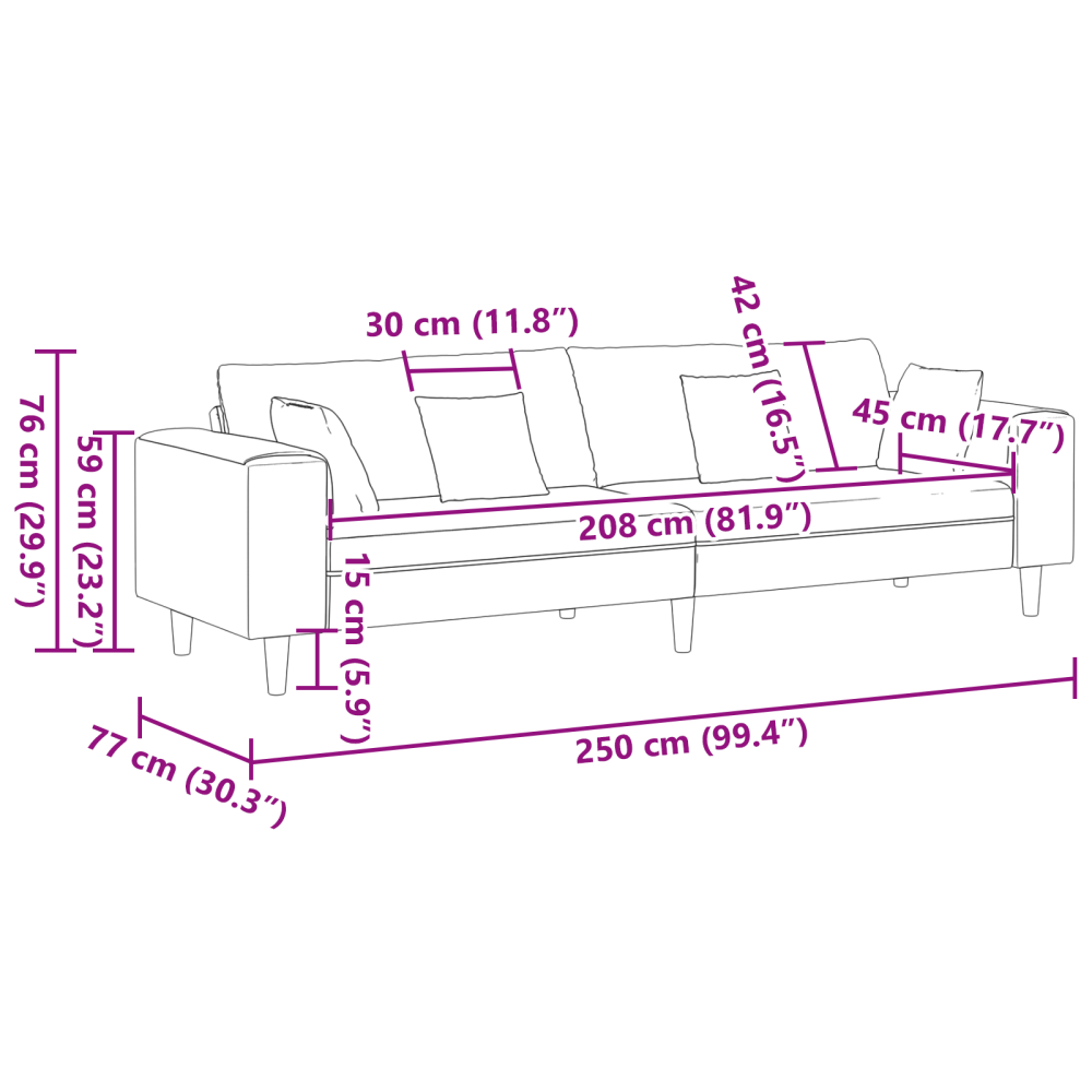 Produktbild för Soffa Mörkgrå 250 x 77 x 76 cm Sammet