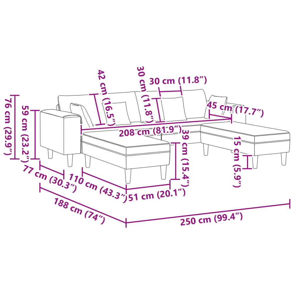 Produktbild för Soffa 3 pcs Mörkgrå 250 x 188 x 76 cm Sammet