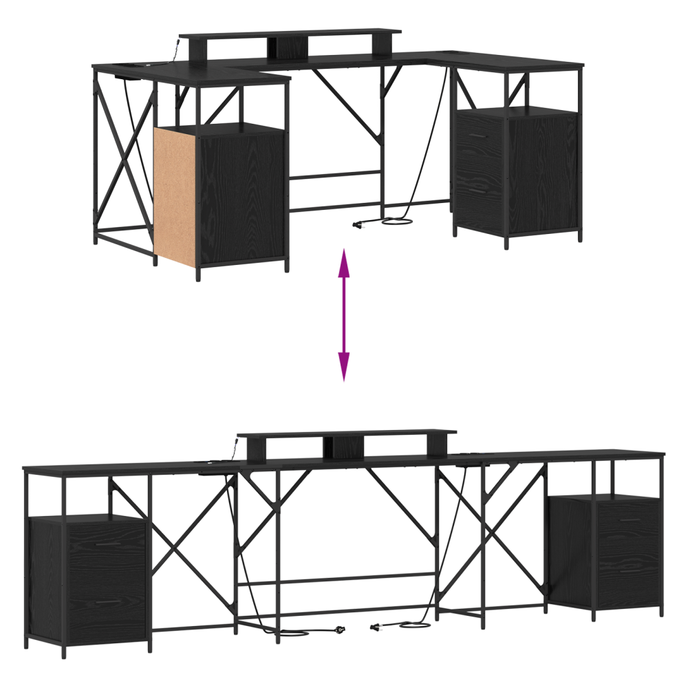 Produktbild för Skrivbord med låda Svart Ek 182 x 101 x 87,5 cm Konstruerat trä