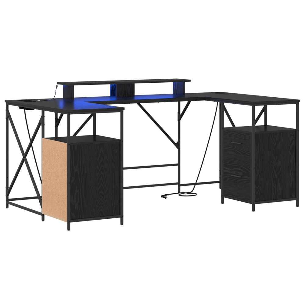 Produktbild för Skrivbord med låda Svart Ek 182 x 101 x 87,5 cm Konstruerat trä