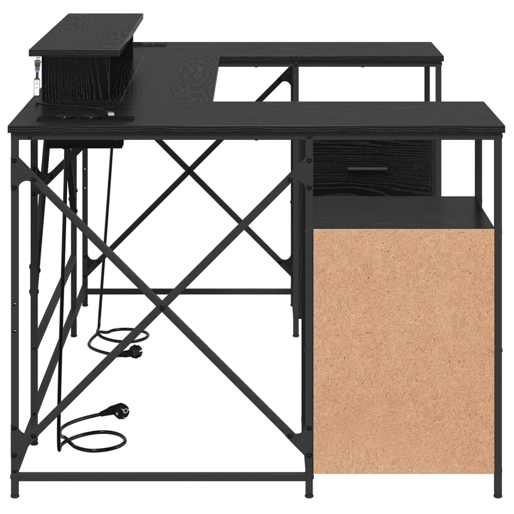 Produktbild för Skrivbord med låda Svart Ek 182 x 101 x 87,5 cm Konstruerat trä
