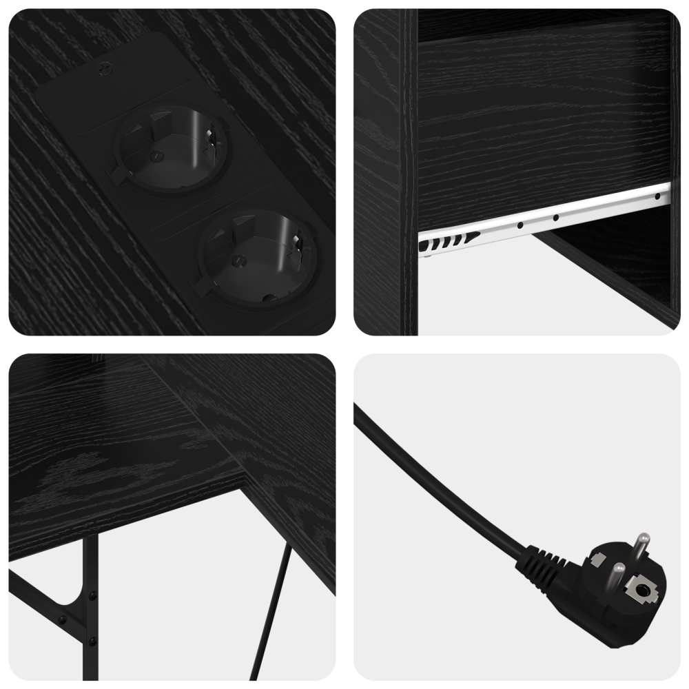 Produktbild för Skrivbord med låda Svart Ek 182 x 101 x 87,5 cm Konstruerat trä