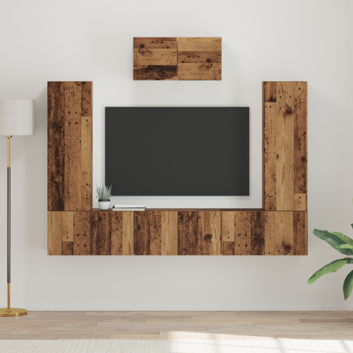 vidaXL TV-bänkset Väggmonterad 7 pcs Gammalt trä Konstruerat trä