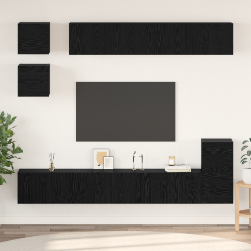 vidaXL TV-bänkset Väggmonterad 8 pcs Svart Ek Konstruerat trä