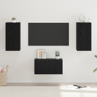 Produktbild för TV-bänkset Väggmonterad 3 pcs Svart Ek Konstruerat trä
