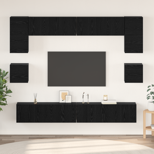 vidaXL TV-bänkset Väggmonterad 8 pcs Svart Ek Konstruerat trä