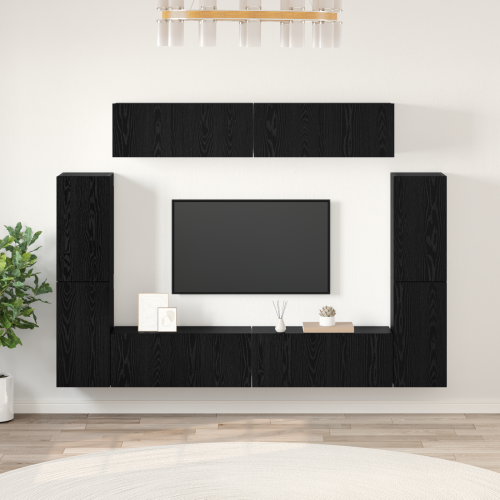 vidaXL TV-bänkset Väggmonterad 8 pcs Svart ek Konstruerat trä