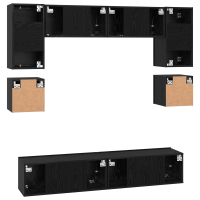 Produktbild för TV-bänkset Väggmonterad 8 pcs Svart Ek Konstruerat trä