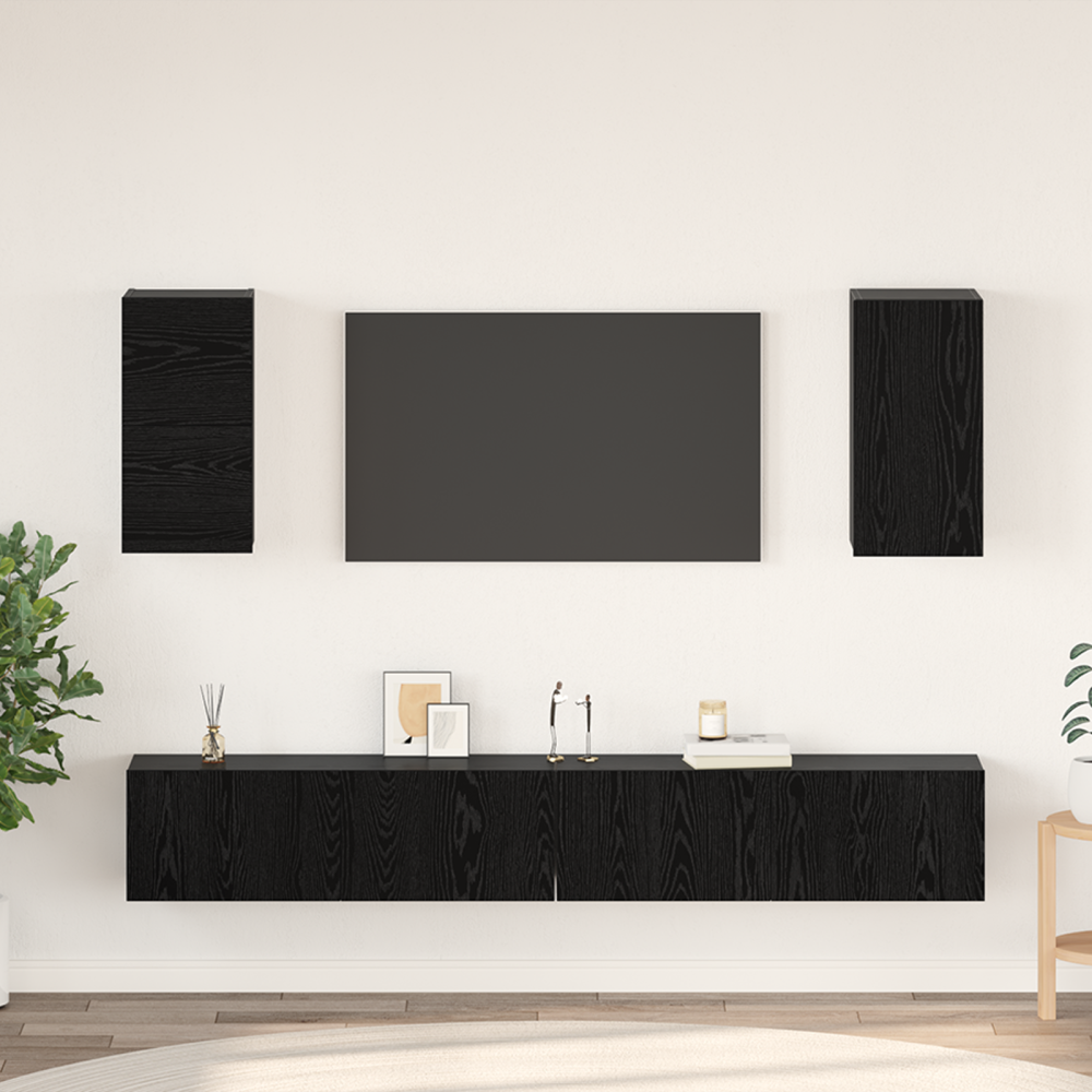 Produktbild för Vägg TV Skåp 3 pcs 100 x 30 x 30 cm Svart Ek Konstruerat trä