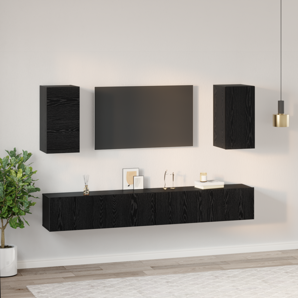 Produktbild för Vägg TV Skåp 3 pcs 100 x 30 x 30 cm Svart Ek Konstruerat trä