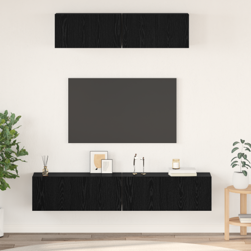 vidaXL TV-bänkset Väggmonterad 4 pcs Svart Ek Konstruerat trä