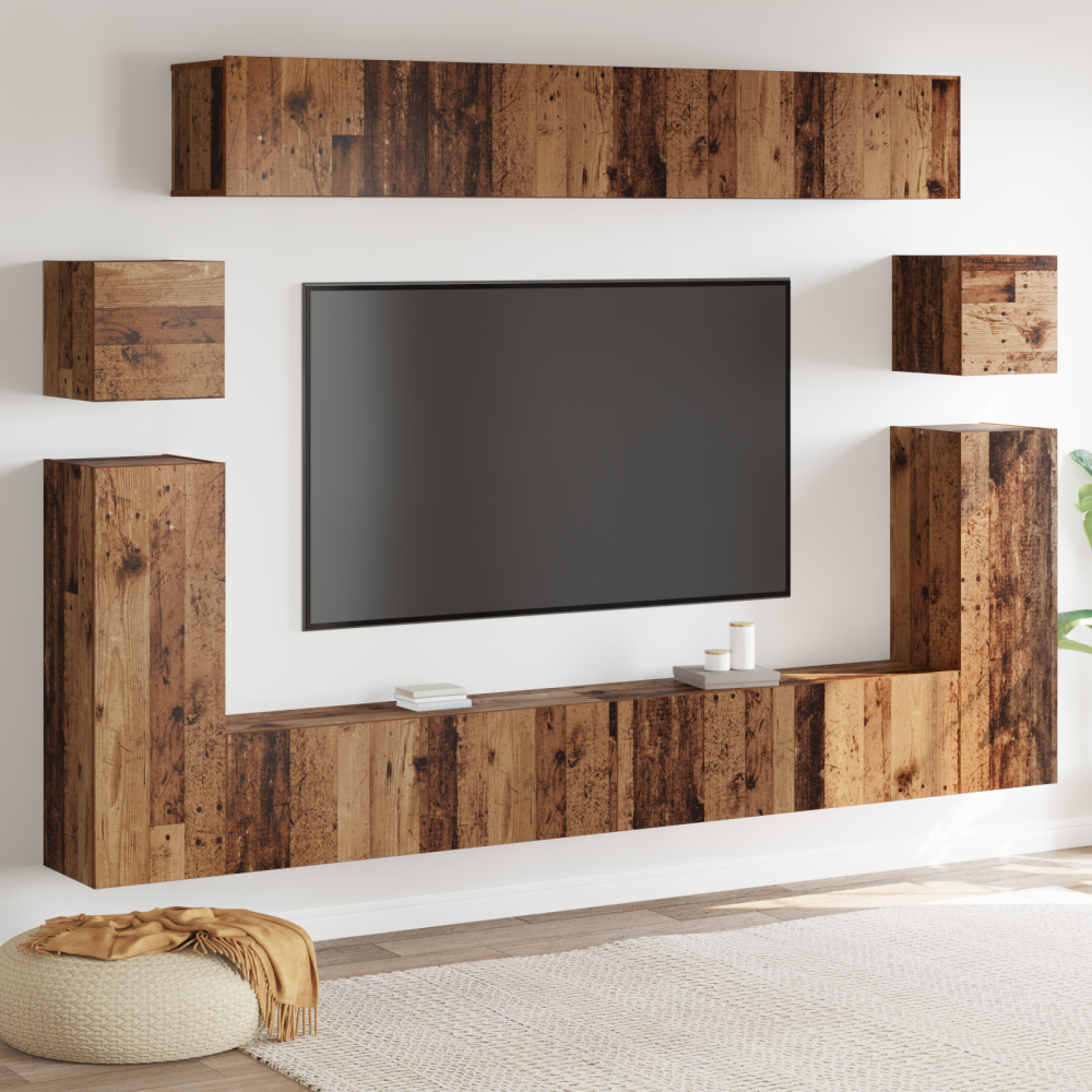 Produktbild för TV Enheter Väggmonterad 4 pcs Gammalt trä Konstruerat trä