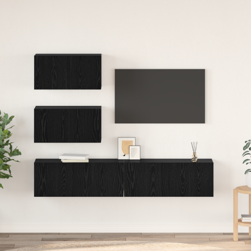 vidaXL TV-bänkset Väggmonterad 4 pcs Svart ek Konstruerat trä