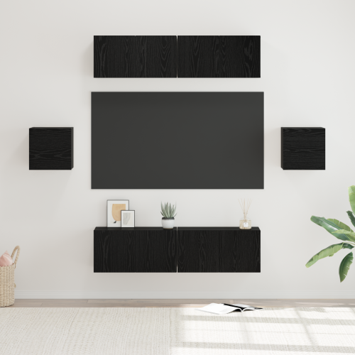 vidaXL TV-bänkset Väggmonterad 6 pcs Svart Ek Konstruerat trä