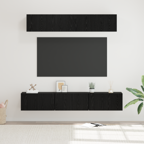 vidaXL TV-bänkset Väggmonterad 5 pcs Svart Ek Konstruerat trä