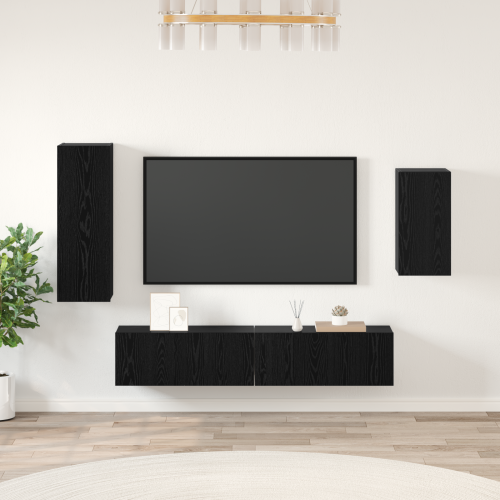 vidaXL TV-bänkset Väggmonterad 4 pcs Svart Ek Konstruerat trä