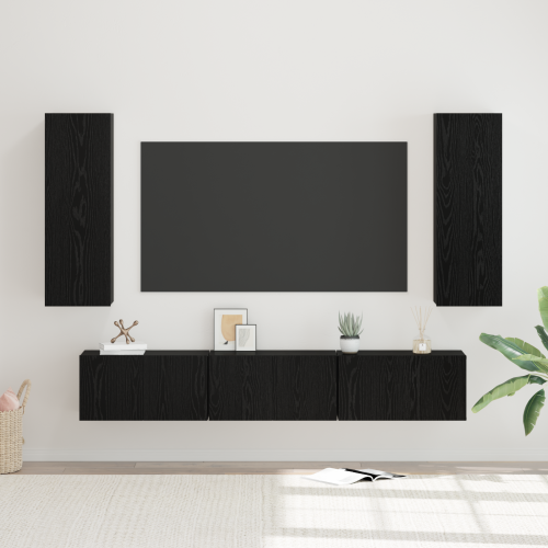 vidaXL TV-bänkset Väggmonterad 5 pcs Svart Ek Konstruerat trä