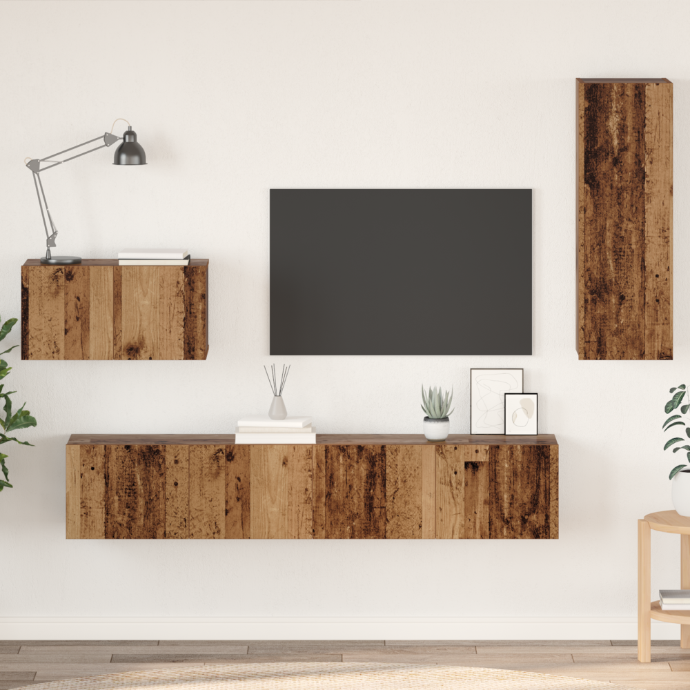 Produktbild för Vägg TV Skåp Väggmonterad 4 pcs Gammalt trä Konstruerat trä
