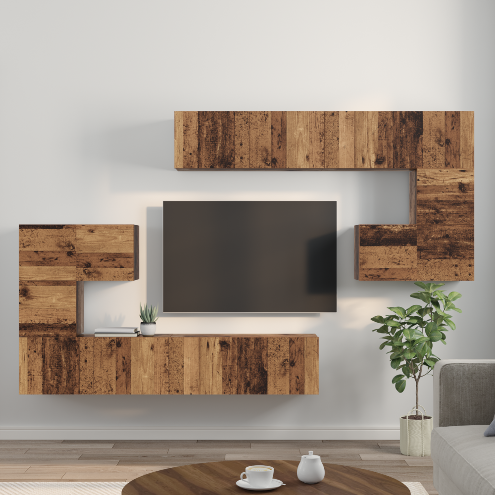 Produktbild för TV Enheter Väggmonterad 4 pcs Gammalt trä Konstruerat trä