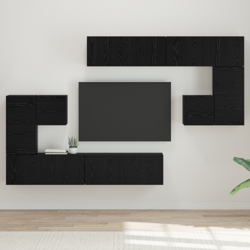 vidaXL TV Enheter Väggmonterad 4 pcs Svart Ek Konstruerat trä