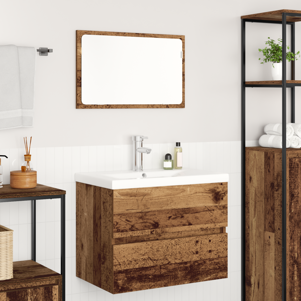Produktbild för Badrumsmöbelset med låda 3 pcs Gammalt trä Konstruerat trä