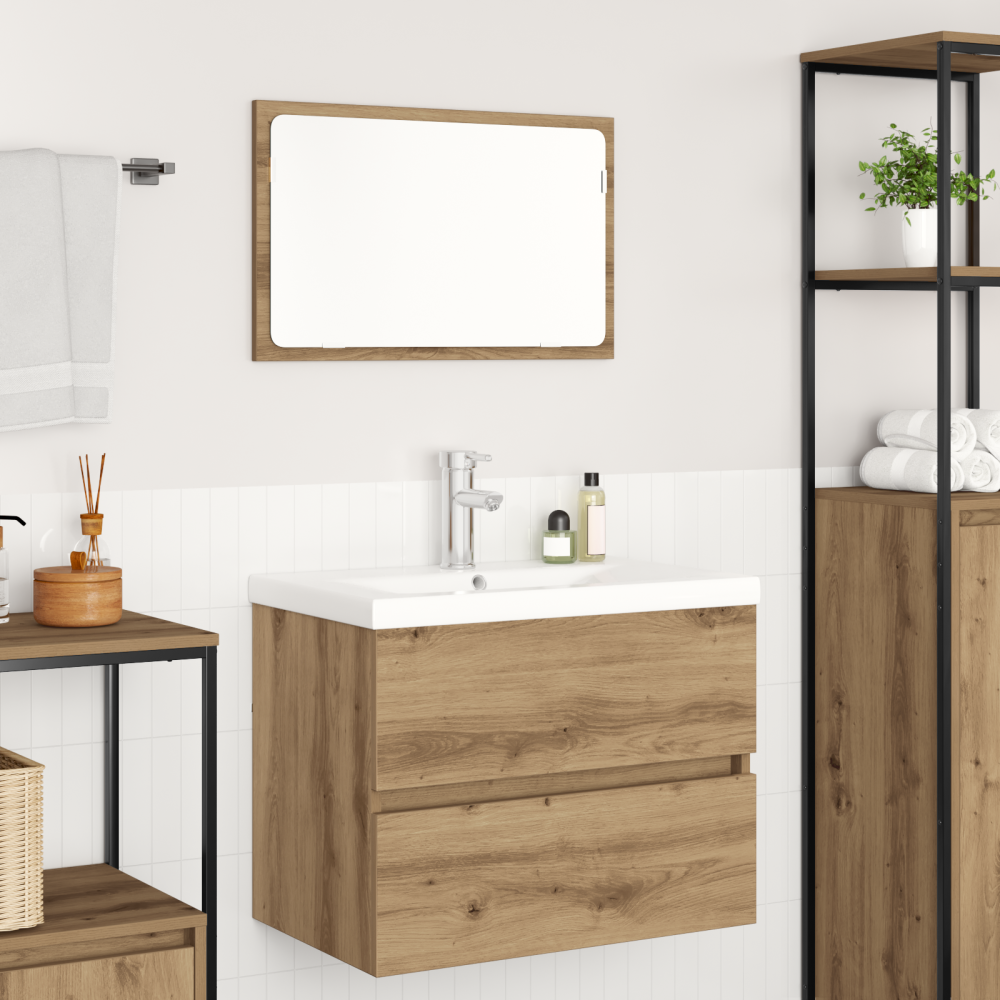 Produktbild för Badrumsmöbelset med låda 3 pcs Svart Ek Konstruerat trä