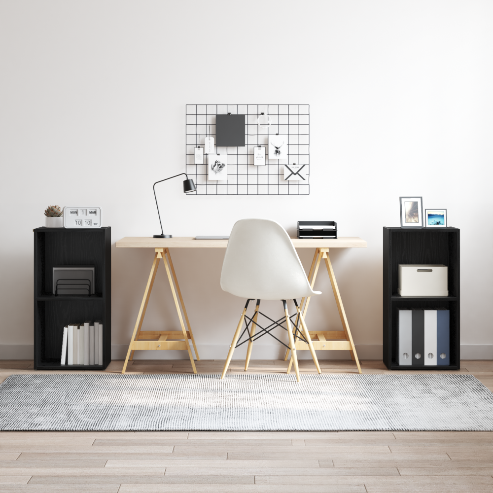 Produktbild för TV-bänkset 2 pcs Svart Ek 37 x 35 x 72 cm Konstruerat trä