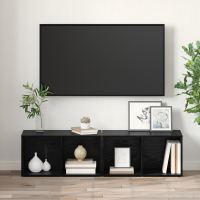 Produktbild för TV-bänkset 2 pcs Svart Ek 37 x 35 x 72 cm Konstruerat trä