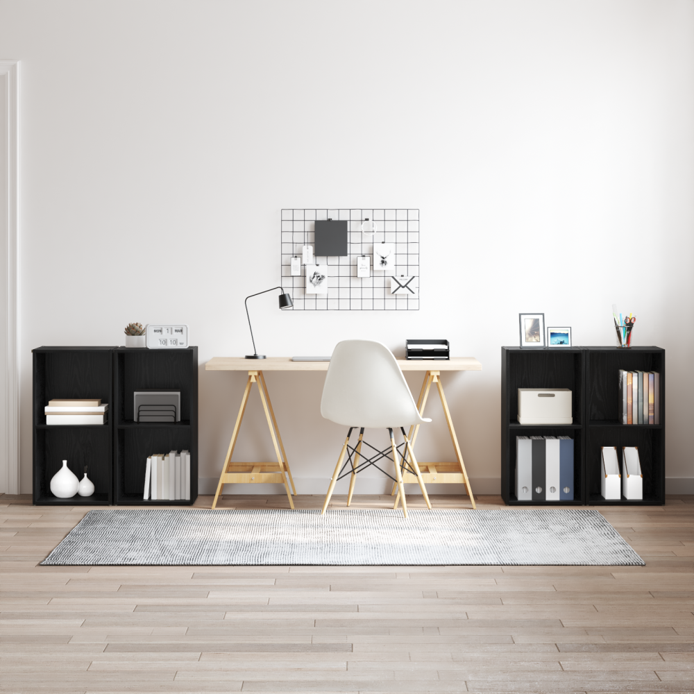 Produktbild för TV-bänkset 4 pcs Svart Ek 37 x 37 x 72 cm Konstruerat trä