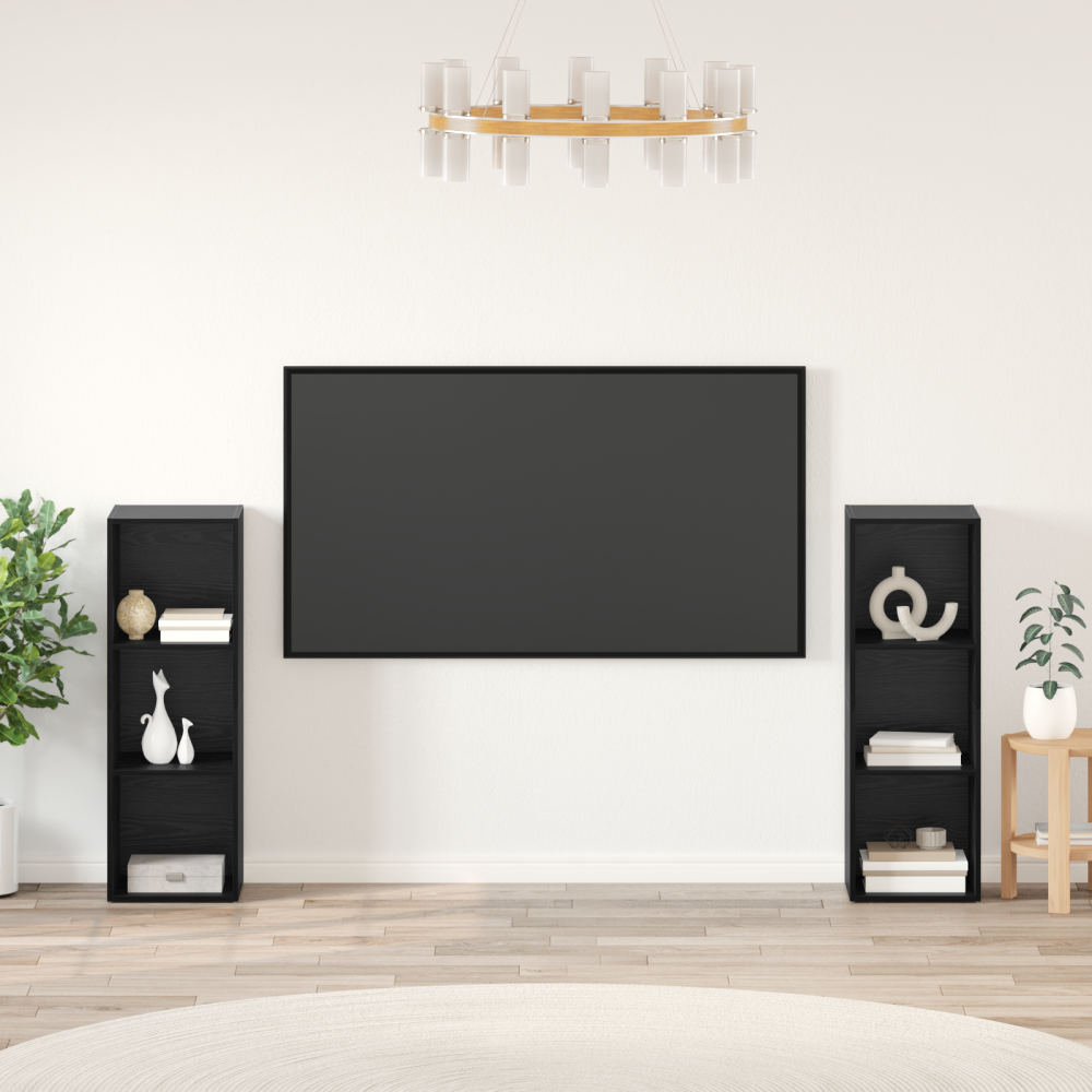 Produktbild för TV-bänkset 2 pcs Svart Ek 107 x 35 x 37 cm Konstruerat trä