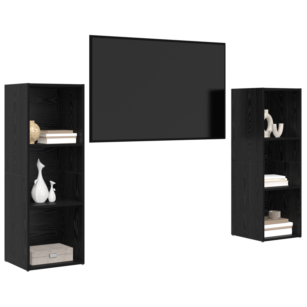 Produktbild för TV-bänkset 2 pcs Svart Ek 107 x 35 x 37 cm Konstruerat trä