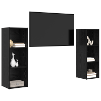 Produktbild för TV-bänkset 2 pcs Svart Ek 107 x 35 x 37 cm Konstruerat trä