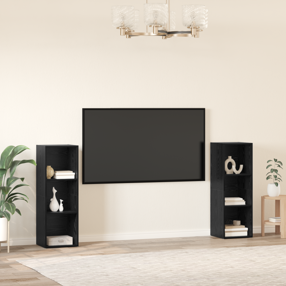 Produktbild för TV-bänkset 2 pcs Svart Ek 107 x 35 x 37 cm Konstruerat trä