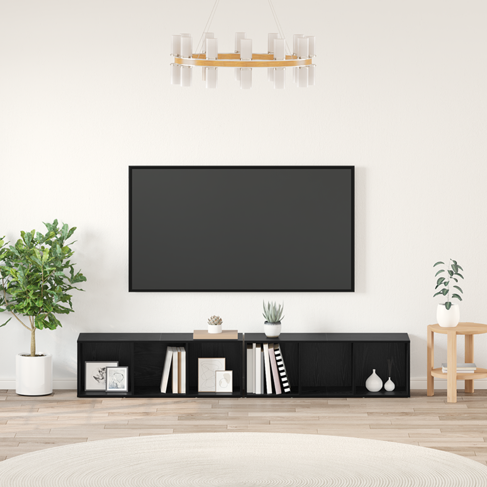 Produktbild för TV-bänkset 2 pcs Svart Ek 37 x 35 x 107cm Konstruerat trä