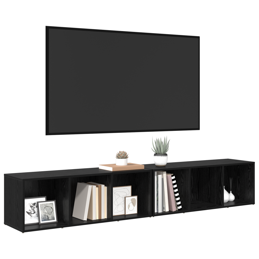 Produktbild för TV-bänkset 2 pcs Svart Ek 37 x 35 x 107cm Konstruerat trä