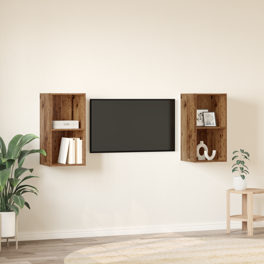 Produktbild för TV-bänkset 2 pcs Gammalt trä 37 x 37 x 72 cm Konstruerat trä