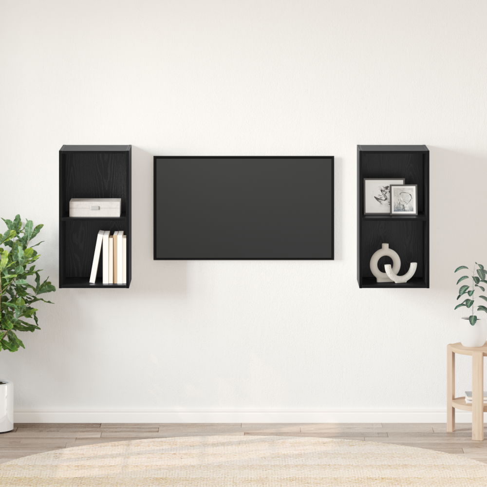 Produktbild för TV-bänkset 2 pcs Svart Ek 37 x 37 x 72 cm Konstruerat trä