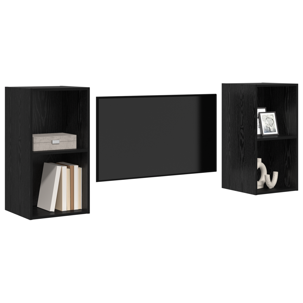 Produktbild för TV-bänkset 2 pcs Svart Ek 37 x 37 x 72 cm Konstruerat trä
