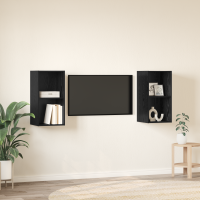 Produktbild för TV-bänkset 2 pcs Svart Ek 37 x 37 x 72 cm Konstruerat trä