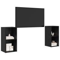 Produktbild för TV-bänkset 2 pcs Svart Ek 72 x 35 x 36,5 cm Konstruerat trä